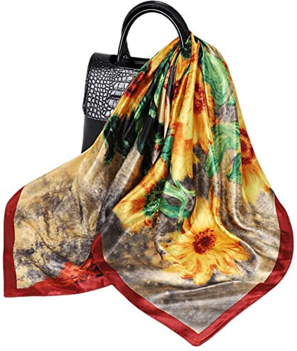 FAIRYGATE Seidentuch Haare Seidenschal Damen Künstlerisch Gedruckte Kopftuch Hochwertige Satin Seide Quadratischer Schal Bandana Kopfschmuck Haarband Senior Zubehör Geschenke 75020