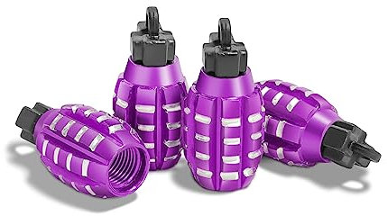 CGEAMDY 4 Stück Ventilkappen in Granatenform, Handgranaten-Stil Aluminium Auto Rreifen Ventilkappen, Handgranate Style Reifen Ventilkappen Für Auto Motorrad (Lila)