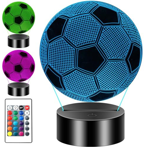 Gbivbe Fussball Geschenke Jungen Mädchen, 3D Nachtlicht Optische Täuschungs Deko lampe mit 16 Farben Ändern und Fernbedienung, Geburtstags und Weihnachtsgeschenke für Sport Fußballfans