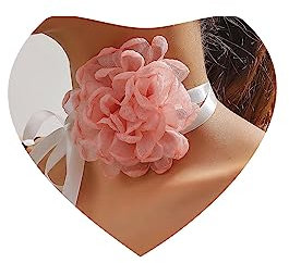 Atentuyi Boho Rosa Blume Rose Choker Kette Bogen Weiß Spitze Choker Floral Choker Rosa Große Blume Choker Party Prom Handgelenk Blume Korsage Lange Wickeln Weiß Samt Halskette Schmuck Frauen Mädchen