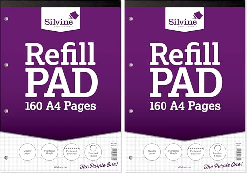 Silvine A4 Refill Pad - 2/10/20 mm Graph (160 Pages) Single,White (Pack of 2)
