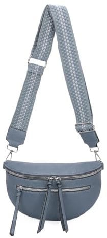 ITALYSHOP24 Damen Tasche Umhängetasche Brusttasche Muster Gürtel Bauchtasche Crossbody Gürteltasche Hüfttasche Crossover Bodybag Schultertasche Handytasche Leder Optik Jeansblau S