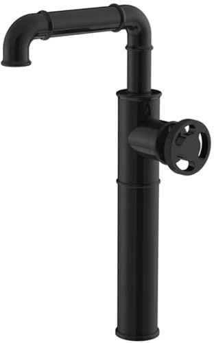 Mitigeur Vasque Robinet De Lavabo Industriel Tout En Cuivre Noir Mat, Lavabo De Comptoir Rétro, Robinet D'Eau Chaude Et Froide, Type A2 (Type Renforcé)