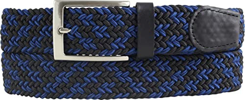 BELTINGER Hochwertiger Stretch-Gürtel mit echtem Leder 3,5cm | Elastischer, geflochtener Golf-Gürtel 35mm | Dehnbarer, mehrfarbiger Flecht-Gürtel | Segel-Gürtel | Schwarz 105cm