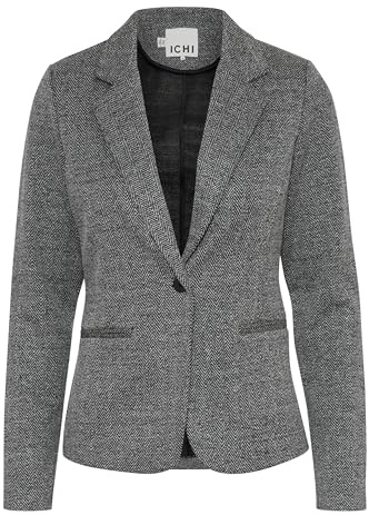 ICHI IHKATE Jacquard Damen Blazer Jackenklazer mit Reverskragen Paspeltaschen V-Ausschnitt 1-Knopf-Form leicht elastisch Slim fit