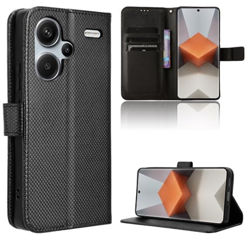 Rojeuinn Cover per Xiaomi Redmi Note 13 Pro Plus 5G custodie,Premium Portafoglio Magnetica Flip Case,Custodia con fibra di carbonio-Nero