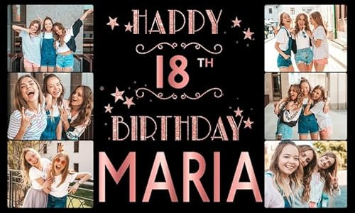 Personalisiertes Happy Birthday Photos Banner Outdoor Custom Photo Silber Gold Rose Gold Name Alter Poster Kinder Party Banner Geschenk Dekoration - 18. 20. 30. 40. 50. 60. 70