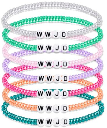 FENOHREFE 7 Stück Stretch-Armbänder, religiöse, christliche Armbänder mit Aufschrift What Would Jesus Do, WWJD-Perlenarmband, Sommer, buntes Armband, Harz