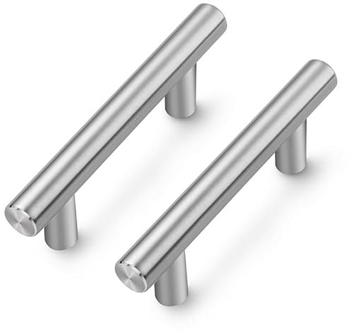 Ravinte 10 Stück Silber Möbelgriffe T Bar Griffe für Küchenschränke 64mm | Rostfreier Edelstahl, Gerader Stangengriff, Für Küchenschränke, Schubladen, Kommoden, Türen, Einfache Möbelaufwertung