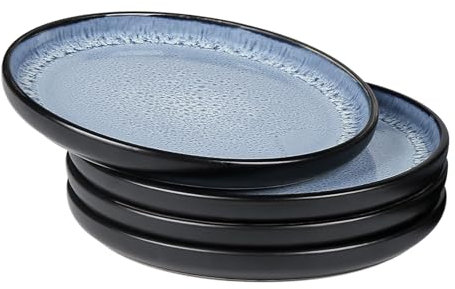 Greentainer Lot de 4 assiettes en céramique faites à la main - Résistantes aux rayures - Passe au micro-ondes et au lave-vaisselle - Bleu océan
