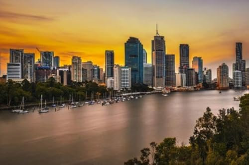 adrium Acryl-Bild 140 x 90 cm: Skyline der Stadt Brisbane und des Brisbane River bei Sonnenuntergang (118385354)