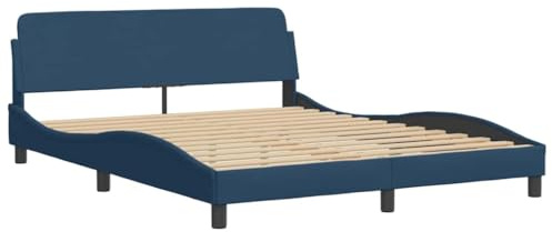 vidaXL Bettgestell, Polsterbett Bett mit Kopfteil Dover, Bettrahmen mit Lattenrost für Schlafzimmer, Schlafzimmerbett Doppelbett, Blau 160x200cm Stoff