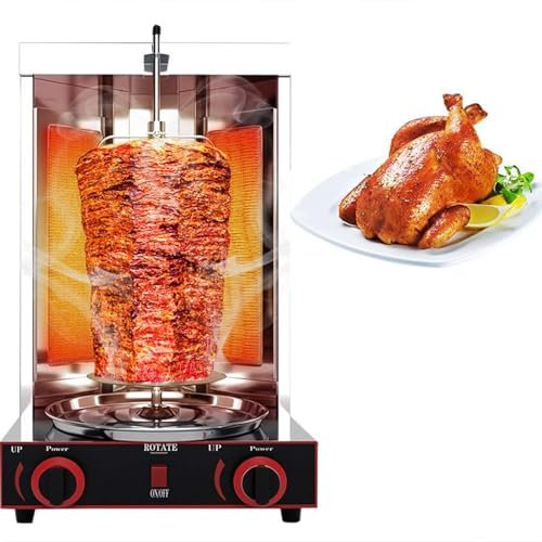 LTSRLL Barbecue Grill Gas Professioneller vertikaler Rotisserie-Ofen, Aufsatz-Kebab-Kocher, rotierender Bräter, Backmaschine, Haushaltsgeräte aus Edelstahl,Silver-M