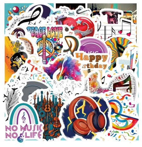 Musik Aufkleber für Laptop (50PCS),Geschenk für Kinder Jugendliche Erwachsene Jungen,Musik Wasserdicht Vinyl Aufkleber Stickers für Scrapbook,Skateboard,Auto,Gepäck