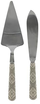 Tortenheber Kuchenmesser französisch grau mit Muster aus Rostfreiem Stahl/Acryl Landhaus Shabby Chic Look Vintage Nostalgie