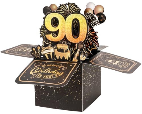 BOFUNX Geburtstag Karte zum 90. Geburtstag Pop up 3D Happy Birthday Grußkarte Geburtstagskarte Kreative Geburtstagsgeschenk für Familie und Freunden