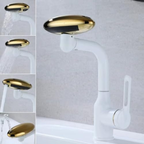 Wasserfall Wasserhahn, Multifunktionaler 4 Modi Wasserhahn für Heißes Und Kalteswasser, 360° Drehung, Waschtischarmatur für Badezimmer (Weiß)