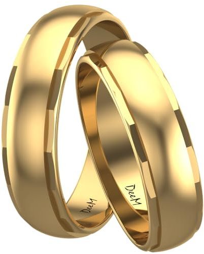 Golden Eheringen aus 925 Sterling Silber 24 Karat vergoldet mit Schnitten verziert | Paar-Preis Ehe-Ringe mit kostenfreier Gravur I Partnerringe Freundschaftsringe Verlobungsringe | Muster 026 (5 mm)