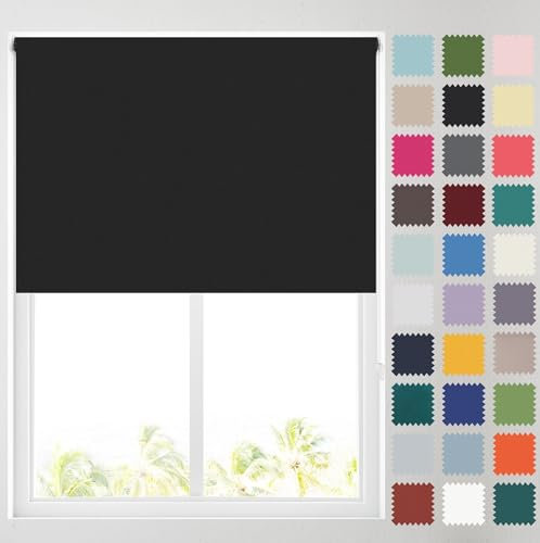 Barnes Blinds - Blackout Roller Blinds for Windows, Custom Cut to Size - Black Out Thermal Fabric Durable Fittings Easy Fit - Roller Blind (Black 61cm)
