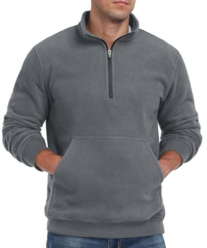 QIXING Mens Oversized Half Zip Sweatshirt Polar Fleece Pullover with Turtleneck and Ribbed Edges - Warm Soft Jumper Top for UK(Dark Gray, M)