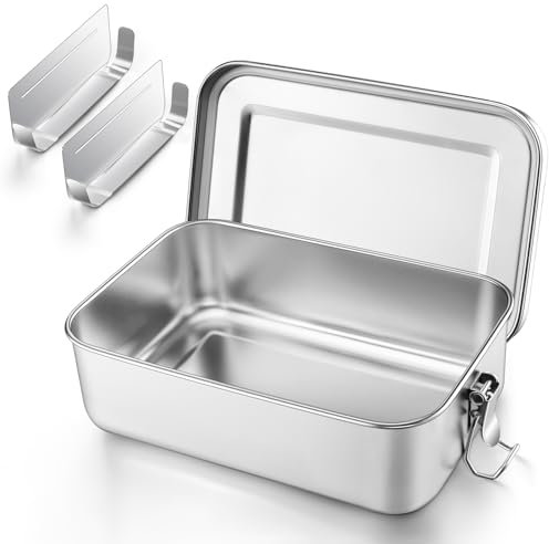 Onader Brotdose mit Fächern, Edelstahl Lunchbox Bento Box Für Kinder Erwachsene, Brotzeitdose mit Abnehmbar Trennwand Für Picknick, Schule and Unterwegs, Auslaufsicher & Spülmaschinenfest - 1400ml