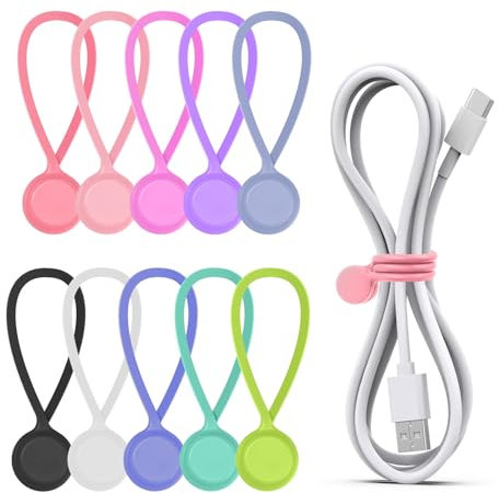 Fascette Magnetiche, 10 Pezzi Clip per Cavi, Silicone Riutilizzabili Fermacavi, Organizer Cavi Scrivania, Cable Organizer Adatto a Scuole Case e Uffici(10 Colori)