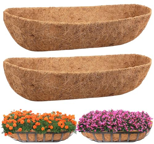 WenYa 2Pcs Hanging Basket Liner, 36 Inch Pre-formed Molded Coco Liners | 91cm Wall Trough Planter Liner, Coco Hanging Basket Liners for Window Box Hanging Baskets, Balcony Gardens, Greening Projects