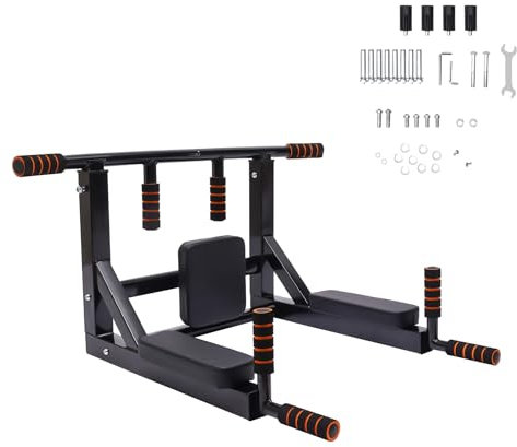 4 in 1 Klimmzugstange zur Wandmontage, Multifunktion Pull Up Bar mit 8 Rutschfeste Griffe Dip Station für den Aufbau von Oberkörpermuskeln für Zuhause Home Gym, Belastbarkeit bis 200 kg