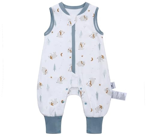 Baby Schlafsack mit Füßen 1.0 TOG Ideal für Frühling und Herbst Babyschlafsack 100% Baumwolle Ganzjähriger Komfort für Ihr Kleinkind (Bär, M/75-85CM)