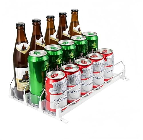 Automatic Can Dispenser for Fridge, Self-Pushing Drink Organizer, Soda Beer Can Organizer for Fridge Pantry, Fridge Organisers Adjustable Width for Storage and Organization (3 Rows)