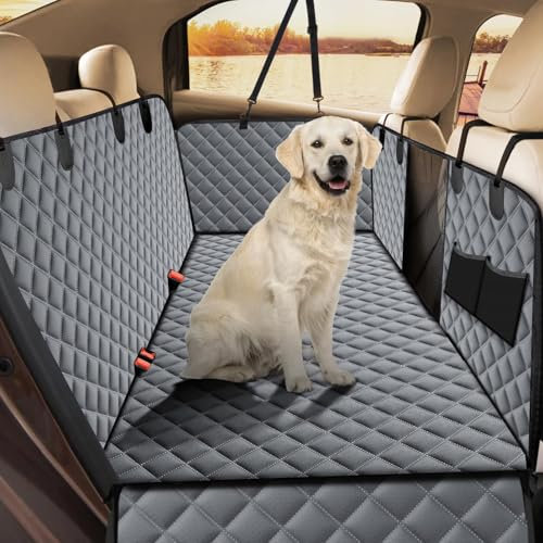 Hundedecke Auto Rückbank für Dodge RAM 1500 2500 3500 Quad Cab 2012-2018, Autositzbezug für Hunde Rücksitz mit Seitenschutz und Sichtfenster Kofferraumschutz Hund,Grey