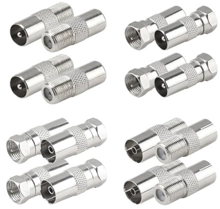 GIONAR 16Pcs TV Aerial Connectors- F/T Plug to TV Adapter, RF Cable Coupling Connector Coaxial Socket, Satellite Cable Connectors, F Male to TV Female Adapter for Audio Video