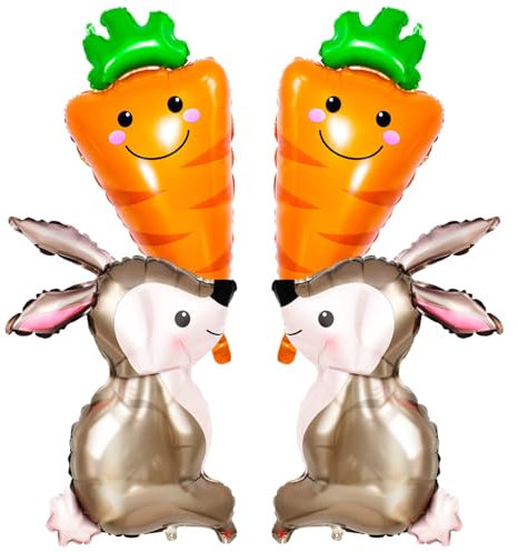 Folienballon Ostern, 4 Stück Ostern Luftballons Kit, Niedlich Hase Karotte Luftballon, Osterballons Groß Interessant Oster Folienballons für Partydekorations Zubehör