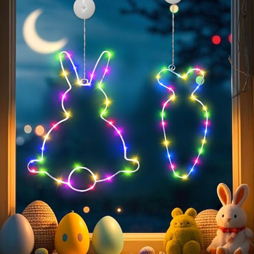 Osterdeko Led Fenster Licht, 2 Stück Lichterkette Ostern LED Fensterbeleuchtung Mit Timer Batterieantrieb, osterdeko Zum Aufhängen Osterdeko Led Lichterkette Für Fenster Deko (B)