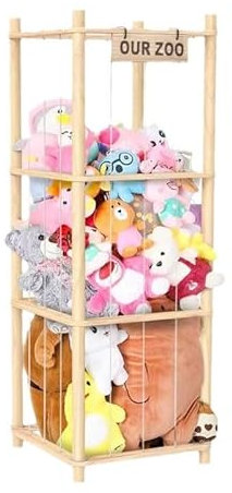 Wuciray Porta Peluche Verticale in Legno 50x40x146cm Grande Capacità Porta Pupazzi Salvaspazio Contenitore di Pupazzi per Stanza dei Giochi Cameretta Camera da Letto