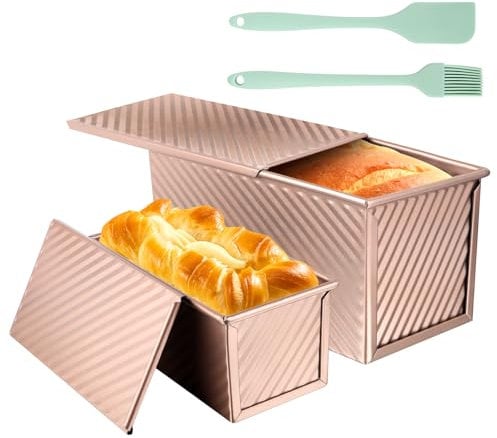 Brotbackform mit Deckel, Rechteckig Roségold, Toastbrot Backform Set,Toast Brot Backform Set,4PCS Antihaft Brot Toastform mit Deckel,Brot backen Zubehör für Brot, Kuchen