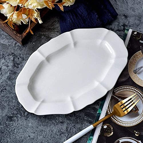 KWMAEEUID Exquisito Doble Propósito Plato De Cena,Estilo Europeo Simple Cerámica Blanca Bajo Vidriado Plato De Porcelana Plato De Cena Té De La Tarde Plato De Pastelería-Blanco Positivo L2