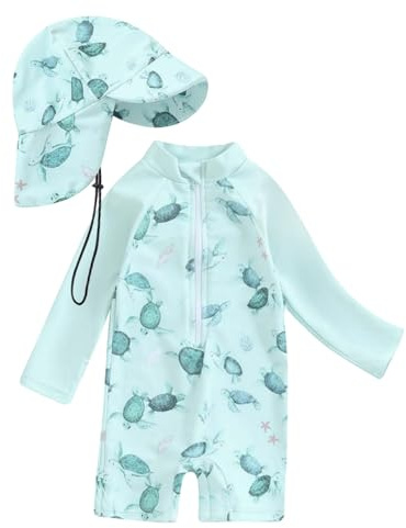 Costume da Bagno per Neonato, Anti-UV, Tuta da Nuoto a Maniche Lunghe e Cappello Bagno Set UPF 5+ Protettivo in Neoprene Solare Muta Surf Swimsuit Spiaggia Mare Piscina, Spiaggia, Immersioni