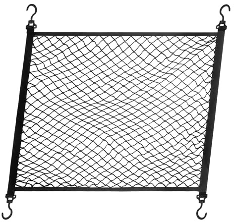 Gozmy Gepäcknetz Auto, Netz Kofferraum, Aufbewahrungsnetz, Ladungssicherungsnetz, Größe 80X60cm Mit 4 Haken, Erweiterbar auf 120x100cm, Elastischer Rand hält Lasten Fester (Einlagig)