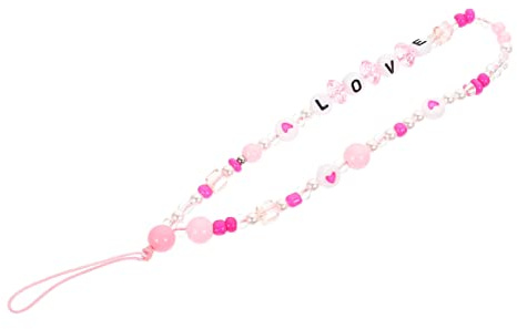 Holibanna 2 Stück Love Buchstaben Imitationsperlen Handyanhänger Zarte Rosa Glasperlen Kette Dekorative Leichte Handykette Umhängen Stylische Handy Deko und DIY Zubehör
