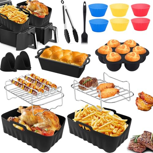 Ninja Heißluftfritteuse Zubehör, Airfryer Zubehör für Ninja Foodi Max Dual Zone Heißluftfritteuse AF400EU AF451EU AF300EU 7.6L-9.5L, Silikonform Airfryer Zubehör