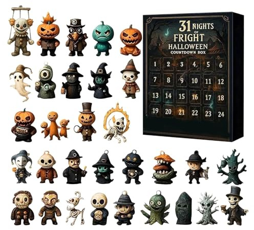 Halloween-Countdown-Set, 24 Schrecknächte, Halloween Avents Kalender 2025, Minifiguren Horror, Halloween, Dekoration, Horror zum Sammeln, gruselig, Geist, Kürbisse (C)