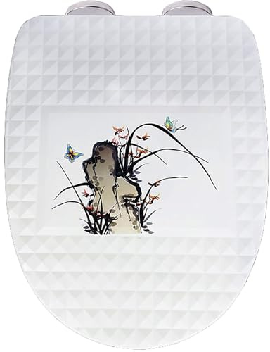 Abattant WC avec Frein de Chute, Cuvette Toilette avec Motif 3D Imprimé par Transfert Thermique, Lunette WC Système de Fixation Rapide