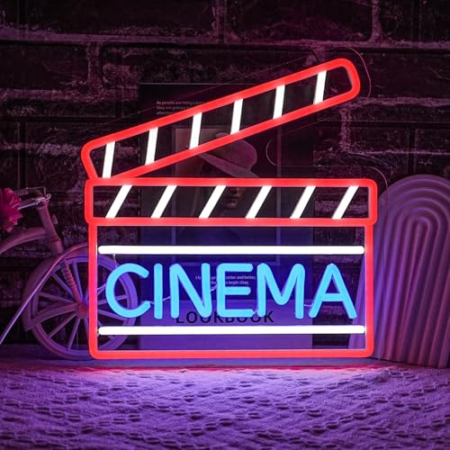 LULANMP Cinema Neon Schild Kino LED Schild Filmklappe Leuchtreklame Farbenfrohes Kino Leuchtschild Film Neon licht für Heimkino Filmraum Kino Geschäft Dekoration