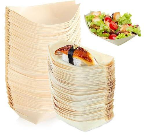 yolzhxe 100 st träskålar i båtform, 11 x 7 cm fingerfoodskålar | Fartsnacksskålar biologiskt nedbrytbara snackskålar i trä stapelbar förvaring, för pommes chips snacks dessert