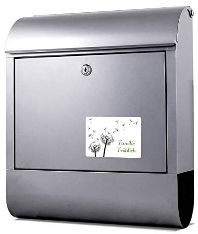 banjado® Namensschild Briefkasten personalisierbar/Briefkastenschild selbstklebend/Briefkasten Schild wetterfest/Briefkasten Beschriftung mit Namen oder Hausnummer Pusteblume