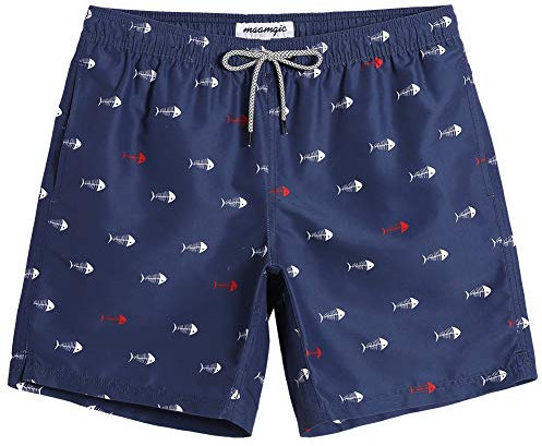MaaMgic Pantaloncini da Bagno da Uomo Asciugatura Veloce Costume da Bagno per Surf sulla Spiaggia Multi-funzioni Allenamento casa con Fodera in Mesh,Spina di Pesce Bianco Navy,XL