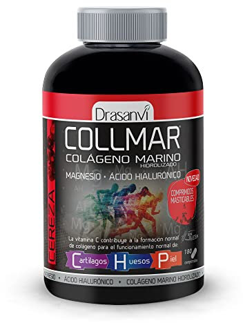 DRASANVI COLLMAR COMPRIMIDOS MASTICABLES - COLÁGENO Marino Hidrolizado + Magnesio + Ácido hialurónico - Sabor CEREZA - 180 comprimidos