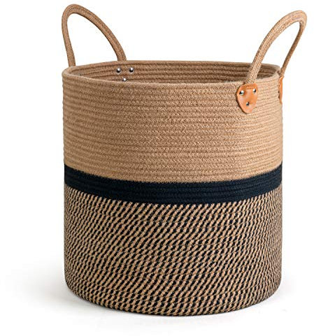 CHICVITA Extra großer Jute-Aufbewahrungskorb mit Griffen, Wäschekorb, Spielzeug, Handtücher, Deckenkorb, Heimdekoration, Geschenk, 40,6 x 40,6 cm, Schwarz