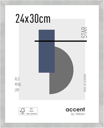 accent by nielsen Bilderrahmen, 24 x 30 cm, Aluminium, Silber matt, Rahmen zum Aufhängen im Hoch- & Querformat, Echtglas, Star
